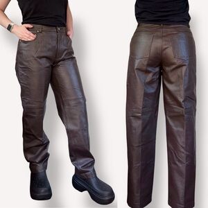 Newport News Jeanology Leather Pants Straight Leg Dark Brown